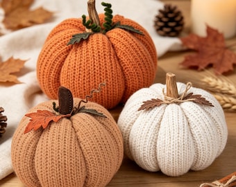 Handmade Knit Pumpkin Table Centerpiece, Autumn Harvest Home Decor, Thoughtful Housewarming & Thanksgiving Gift For Friend