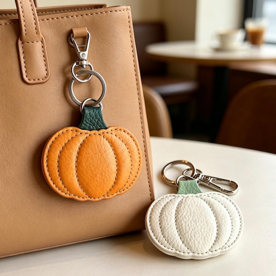 Handcrafted Faux Leather Pumpkin Keychain, Fall Bag Charm, Cozy Halloween Gift For Her