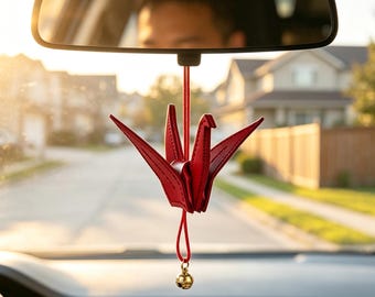 Handmade Leather Crane Ornament, Lucky Wish Tassel Bell Bag Charm, Christmas Favors Gift For Women