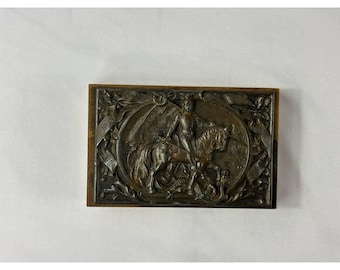 Antique German Otto von Bismarck St George Dragon Slayer Plaque Wood Base