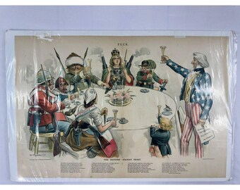 1895 Puck El festín navideño de la nación C.J. Taylor Cromolitografía