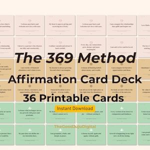 369 Method Affirmation Card Deck | 36 Printable Cards | Digital Download