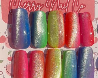Uñas postizas Rainbow Pride, longitud y forma personalizables, decoración de uñas de lujo reutilizable
