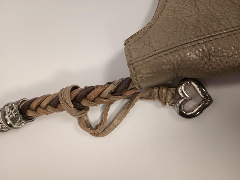 BRIGHTON Metallic Gold Leather Hobo Shoulder Bag Braided Strap Silver Heart Charm image 5