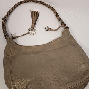 BRIGHTON Metallic Gold Leather Hobo Shoulder Bag Braided Strap Silver Heart Charm image 3