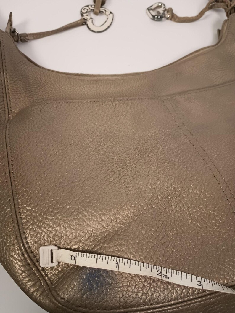 BRIGHTON Metallic Gold Leather Hobo Shoulder Bag Braided Strap Silver Heart Charm image 2