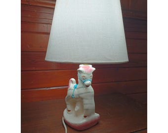 Vintage 1950s Ceramic Carousel Horse Lamp Mid Century Nursery Decor Light Shade