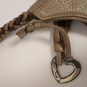 BRIGHTON Metallic Gold Leather Hobo Shoulder Bag Braided Strap Silver Heart Charm image 8