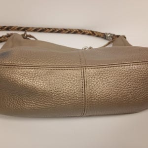 BRIGHTON Metallic Gold Leather Hobo Shoulder Bag Braided Strap Silver Heart Charm image 4