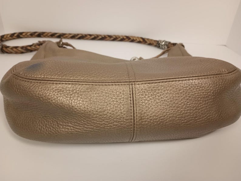 BRIGHTON Metallic Gold Leather Hobo Shoulder Bag Braided Strap Silver Heart Charm image 4