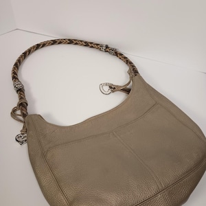 BRIGHTON Metallic Gold Leather Hobo Shoulder Bag Braided Strap Silver Heart Charm image 1