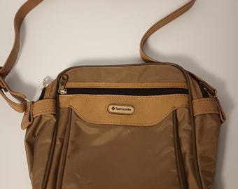 Vintage Samsonite Crossbody Travel Bag Special Edition Carry On Safari Tan Nylon