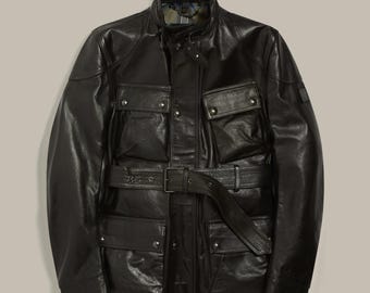 Belstaff Trialmaster Panther Lederjacke Herren Schwarz Motorrad Biker Gewachstes Leder Klassisch