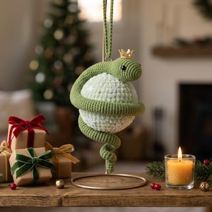 Ormdekoration virkmönster PDF, julgranskulor orm amigurumi mönster, träddekoration juldekoration virkad, omedelbar digital nedladdning