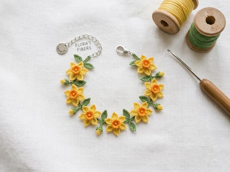 Daffodil Bracelet Crochet Pattern, Micro Crochet Daffodil Flower ...