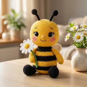 Honey Bee Amigurumi Crochet Pattern PDF, Cute Bee with Daisy Plush, Spring Crochet Bee Pattern, Chamomile Flower Included