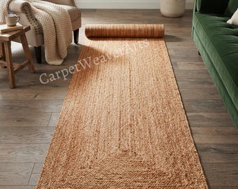 Tappeto passatoia in juta naturale tessuto a mano, stile boho-chic (61 x 183 cm)
