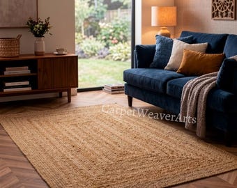 8x10 Ft Handwoven Braided Jute Rug, Natural Fiber Bohemian Area Rug, Custom Size