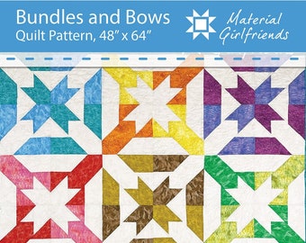 Digital Download Bundles and Bows Quilt Pattern by Material Girlfriends, 10" Squares Layer Cake Friendly, Disappearing Block, Fast and Fun