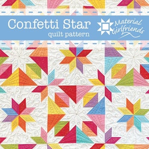 Digital Download Confetti Star Quilt Pattern, Quilt Pattern for Beginners, Easy Traditional and Modern Quilt Pattern by Material Girlfriends image 1