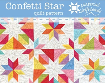 Digital Download Confetti Star Quilt Pattern, Quilt Pattern for Beginners, Easy Traditional and Modern Quilt Pattern by Material Girlfriends