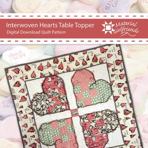 Digital Download Interwoven Hearts Quilt pattern, easy, beginner friendly, baby, table, wall hanger size, Valentine / Shamrock Irish clover
