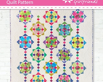 Digital Download PDF Party Lights Quilt Pattern by Material Girlfriends, Scrappy fun, uses your stash, stash-busting, 2 sizes -throw & baby
