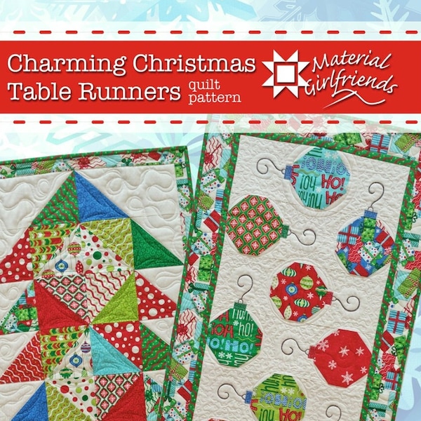Digitial Download Charming Christmas Table Runner Quilt Pattern, easy pattern, ornament runner, snowball block, charm pack friendly
