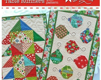Digitial Download Charming Christmas Table Runner Quilt Pattern, easy pattern, ornament runner, snowball block, charm pack friendly,