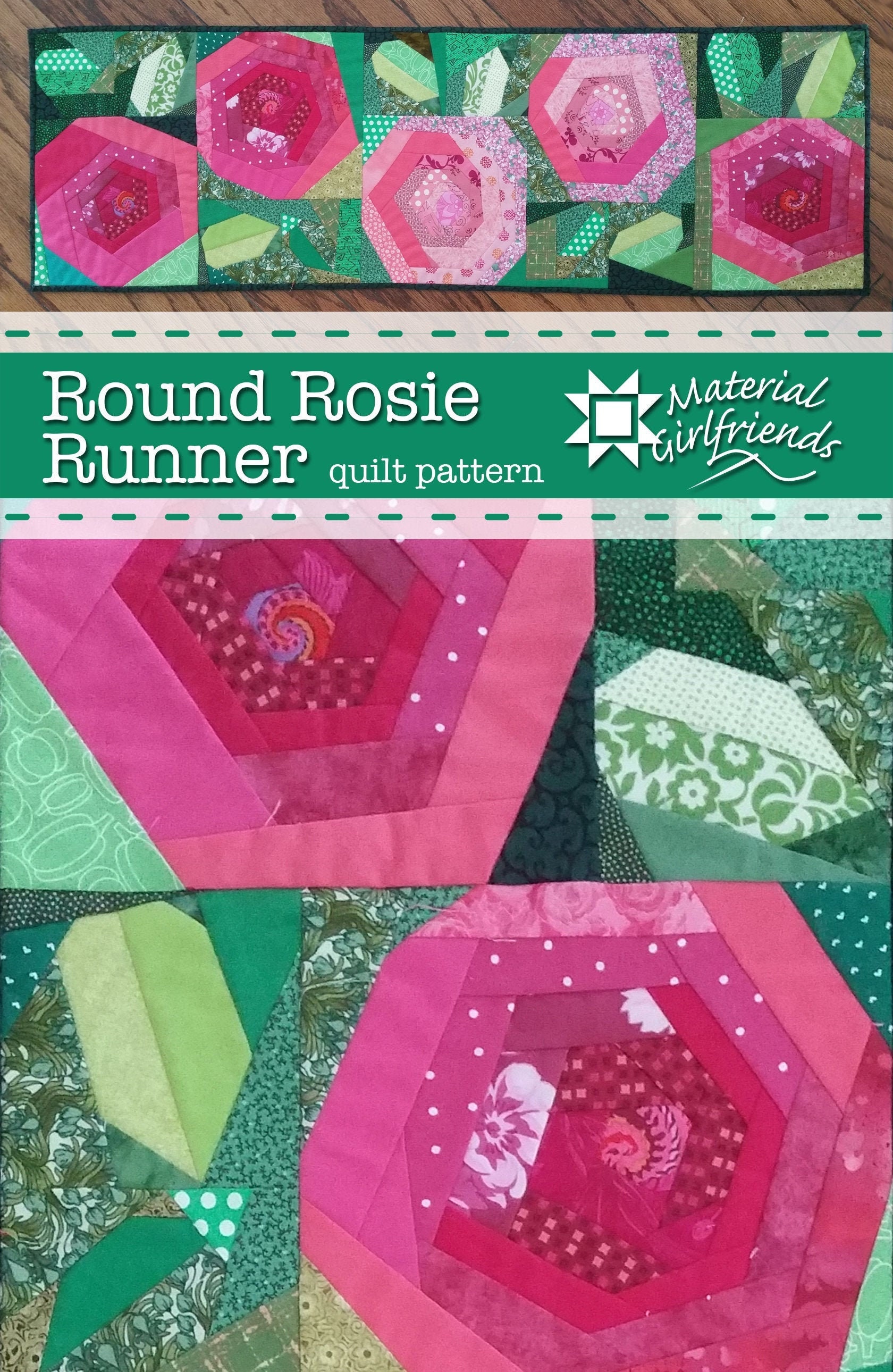 Digital Download Round Rosie Runner Quilt Pattern by Material Girlfriends Scrap Buster easy quilt pattern table runner