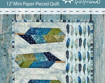 Digital Download Feathered 12" Mini Quilt Pattern by Material Girlfriends, Paper Pieced pattern, Foundation pieced feathers