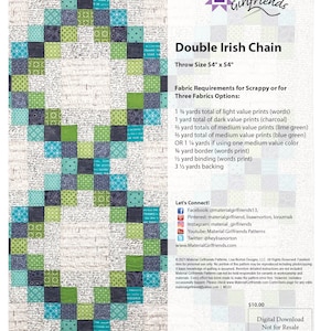 Digital Download Double Irish Chain Quilt Pattern / Traditional block with a Modern twist/ throw quilt pattern/ beginner easy quilt pattern/ image 5