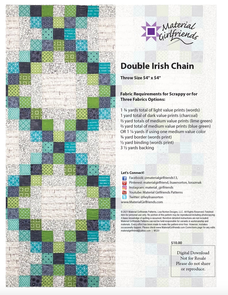 Digital Download Double Irish Chain Quilt Pattern / Traditional block with a Modern twist/ throw quilt pattern/ beginner easy quilt pattern/ image 5