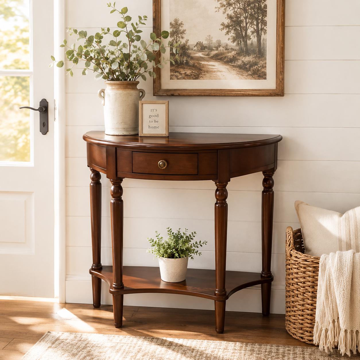 Linon Half Moon Console Table – Wooden Accent Display For Entryway, Hall, Or Living Room