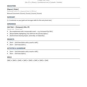 May include: A professional resume template featuring a clean, structured layout with dark blue headings. It includes sections for Education, Summary, Experience, Projects, Activities, Leadership, and Skills, with placeholder text throughout.