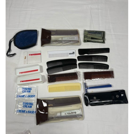 Vintage Airline Amenity Kits Lot TWA Varig Continental Travel Grooming Kit
