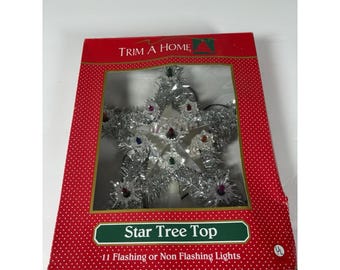 VTG Trim A Home Star Tree Topper Silver Tinsel 11 Lights – ( READ )