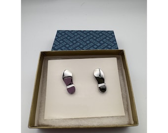 Vintage Avon Men's Cufflinks Silver Tone Shoe Footprint Design w/ Original Box