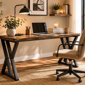 55 Inch Modern Writing Desk, Sturdy Z Metal Legs, Minimalist Workstation, Home Office Table