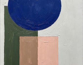 Blauer Kreis Kunst | Grünes Rechteck | Geometrische Wandkunst | Minimalistische Leinwand
