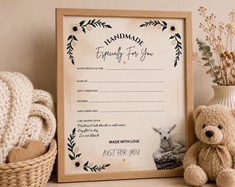 Handgemachte Decke Zertifikat Printable | Gehäkelte Baby Erinnerungskarte (digitaler Download)