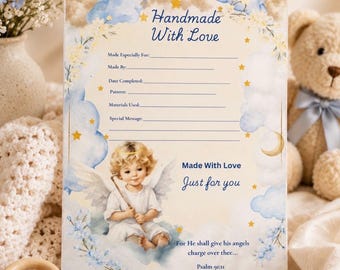 Engel Handmade Zertifikat druckbare PDF | Auf dem Glauben basierende handgemachte Geschenkbeilage | Gehäkelte Decke-Andenken-Karte | Christliche Baby-Geschenk-Zertifikat