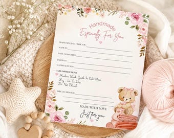 Handgefertigt speziell für Sie Zertifikat | Baby-Decke Geschenk Insert | Gehäkelte Andenken Karte zum Ausdrucken | PDF zum Ausdrucken
