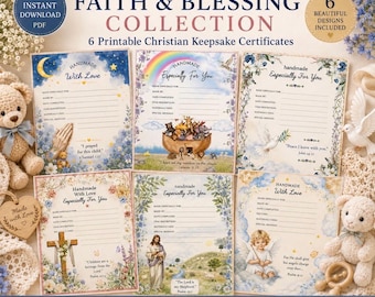 Faith & Blessings Handmade Geschenkgutschein Bündel | Christliche Baby-Geschenk druckbare | Taufurkunde | Taufe Andenken | PDF Downlo