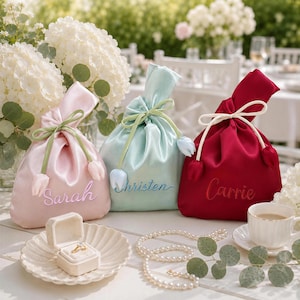 Personlig presentpåse i satin med dragsko, broderad presentpåse för brudtärnor, frieripåse för brudtärnor