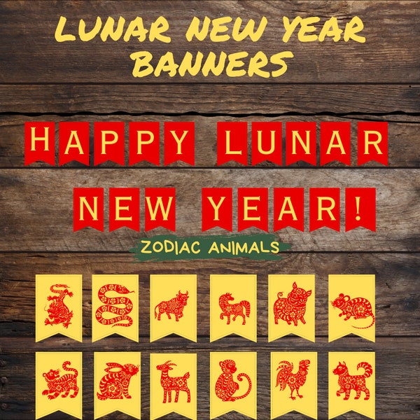 Chinese New Year Bulletin Board & Banner | PRINTABLE Lunar New Year Banner and Bulletin Board Class Decor Kit | 12 Chinese Zodiac Animals