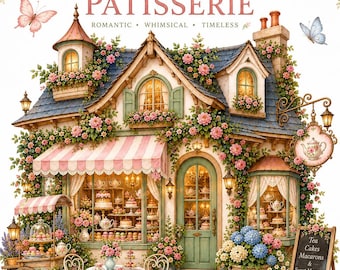 Fairy Tea Party Clipart Bundle, Watercolor Pink Tea Room PNG, Patisserie Elements