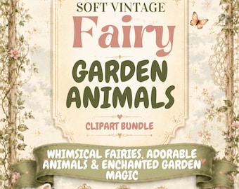 Fairy Garden Clipart Bundle, 103 Soft Vintage Watercolor Animal PNGs, 18 Digital Papers