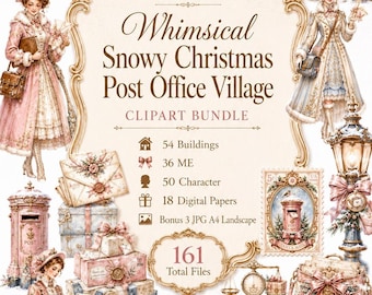 Pink Christmas Post Office Clipart Bundle, 161 Watercolor PNG & JPG Files