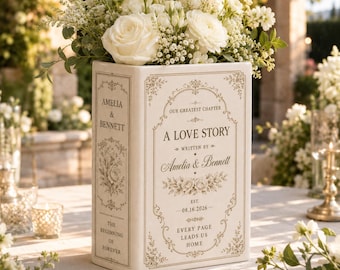Personalized Ceramic Book Vase with Custom Names, Wedding Love Story Vase, Romantic Couple Gift, Anniversary Keepsake Decor